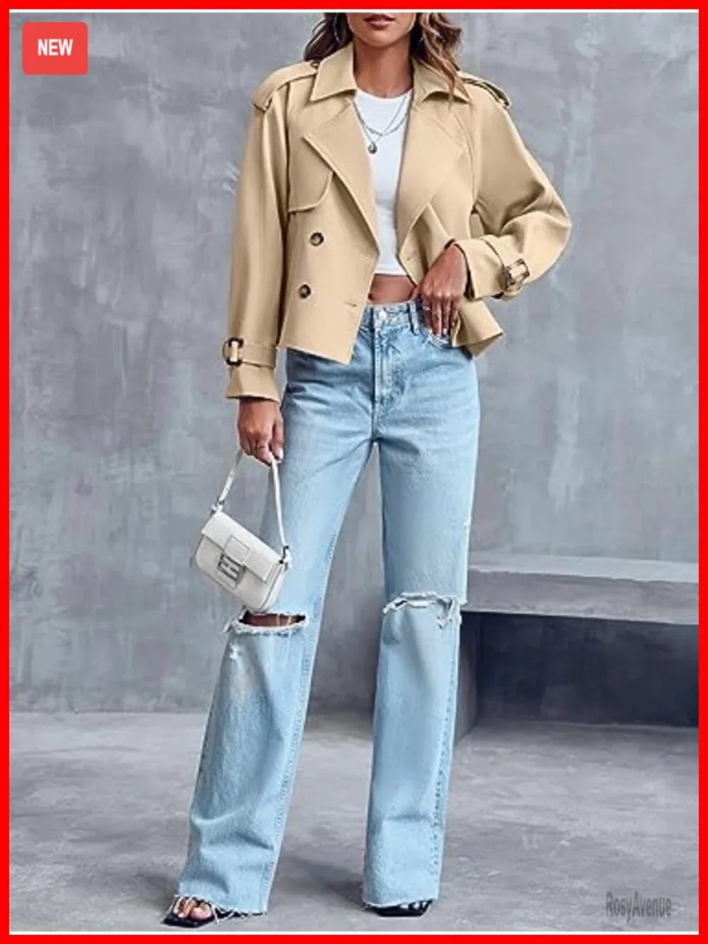 Women Crop Double Breasted Trench Coat Short Cropped Jacket